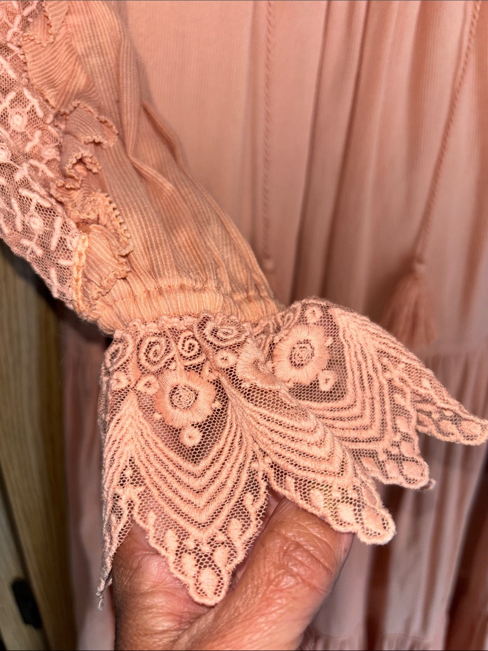 Ulla Johnson Peach Crochet-Trim Tiered Mini Dress - Picture 9 of 10